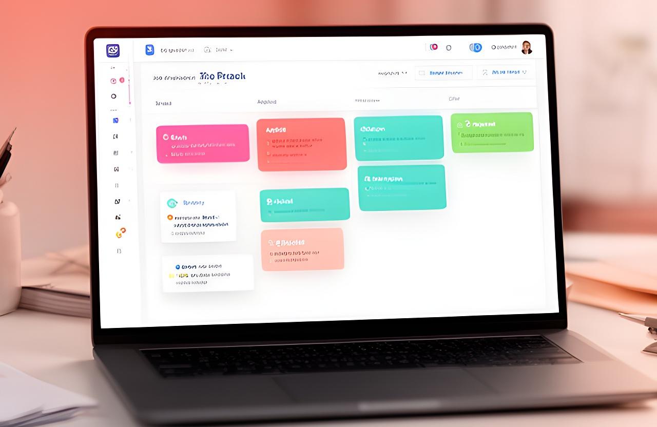 Clean job application dashboard on a laptop screen with colour-coded stages and reminder cards