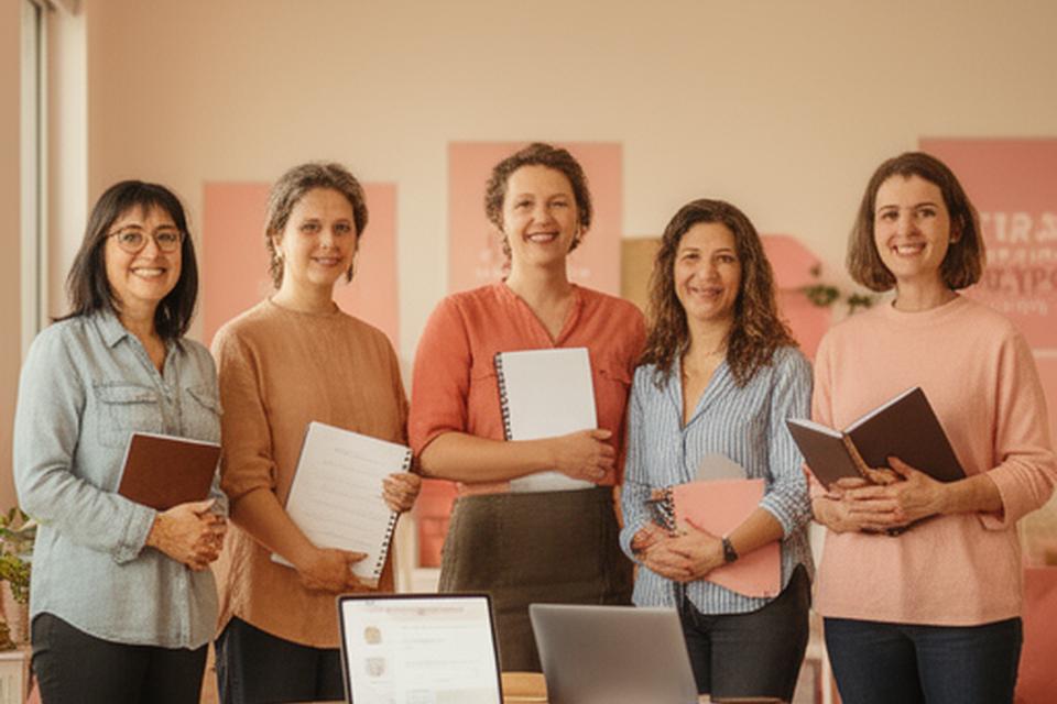 Recruiters and career coaches standing together in a warm Grand Rapids office with notebooks and laptops
