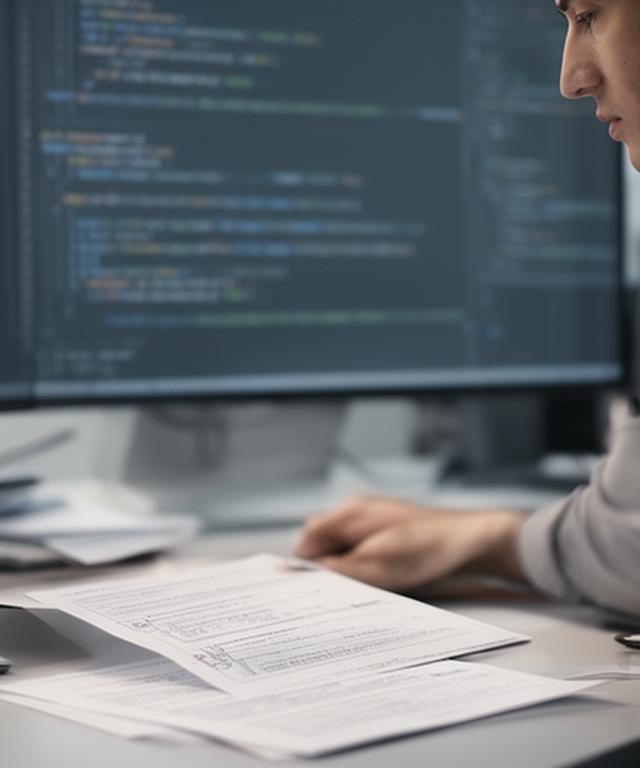 Noah Bishop at a workstation reviewing interface code and accessibility notes