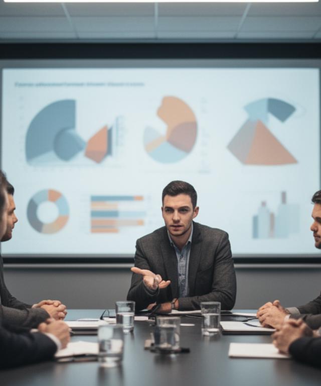 Ryan Dalton reviewing recruitment analytics on a large screen in a team meeting